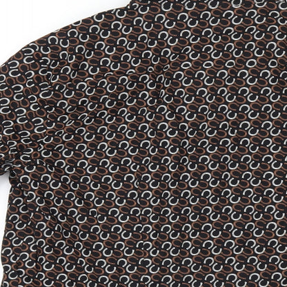 Marks & Spencer Womens Black Geometric Cotton Basic Button-Up Size 10 Collared