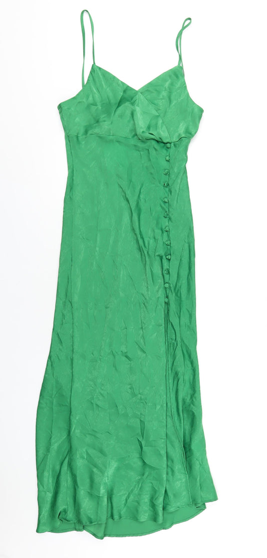 Zara Womens Green Polyester Ball Gown Size S V-Neck Pullover