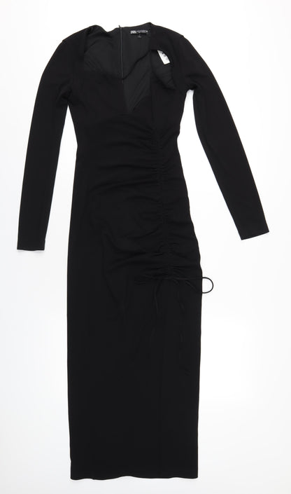 Zara Womens Black Polyester Maxi Size XS Round Neck Zip
