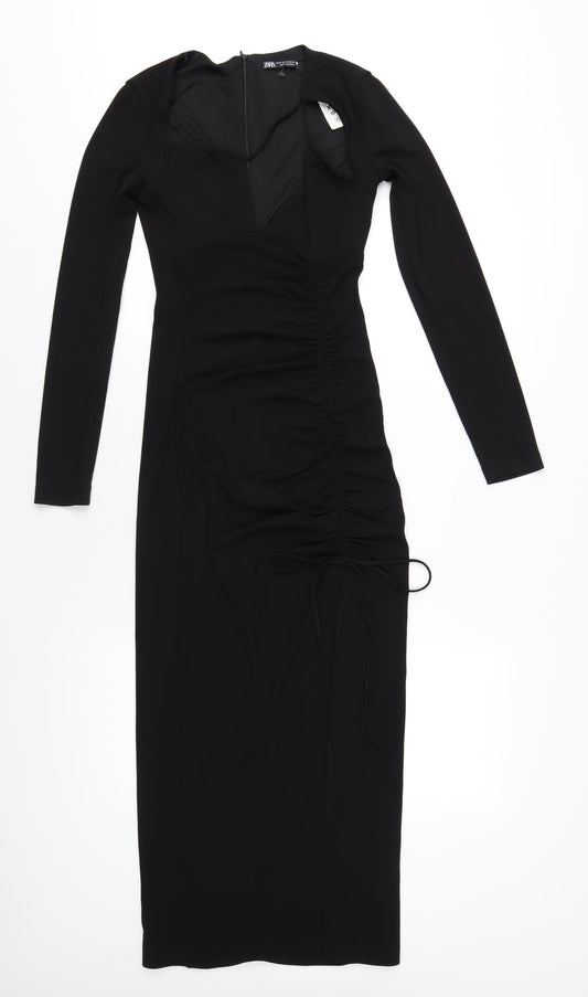 Zara Womens Black Polyester Maxi Size XS Round Neck Zip
