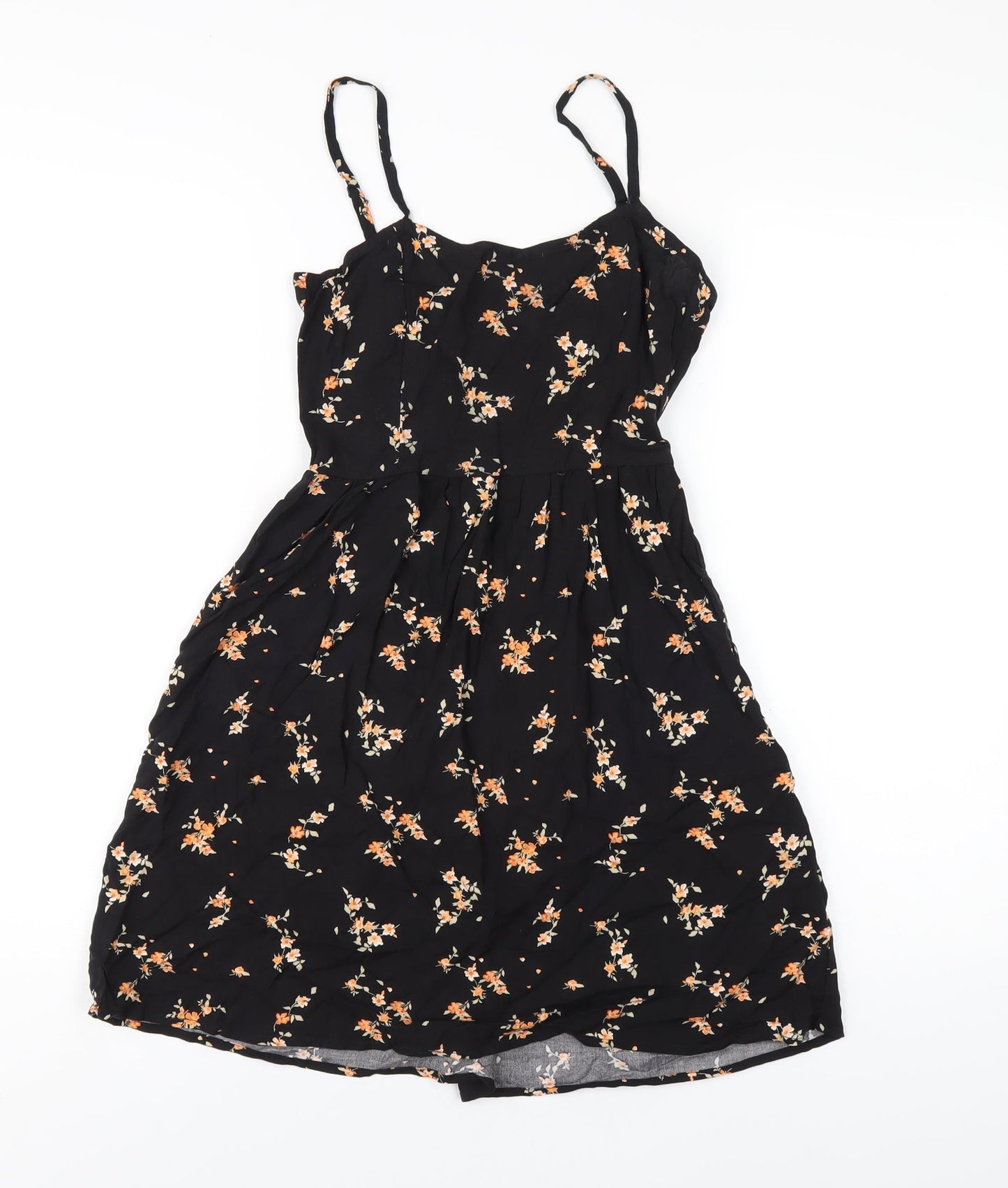 H&M Womens Black Floral Viscose A-Line Size 4 V-Neck Pullover