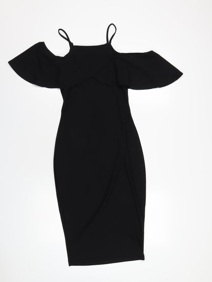 Boohoo Womens Black Polyester Bodycon Size 8 Square Neck Pullover