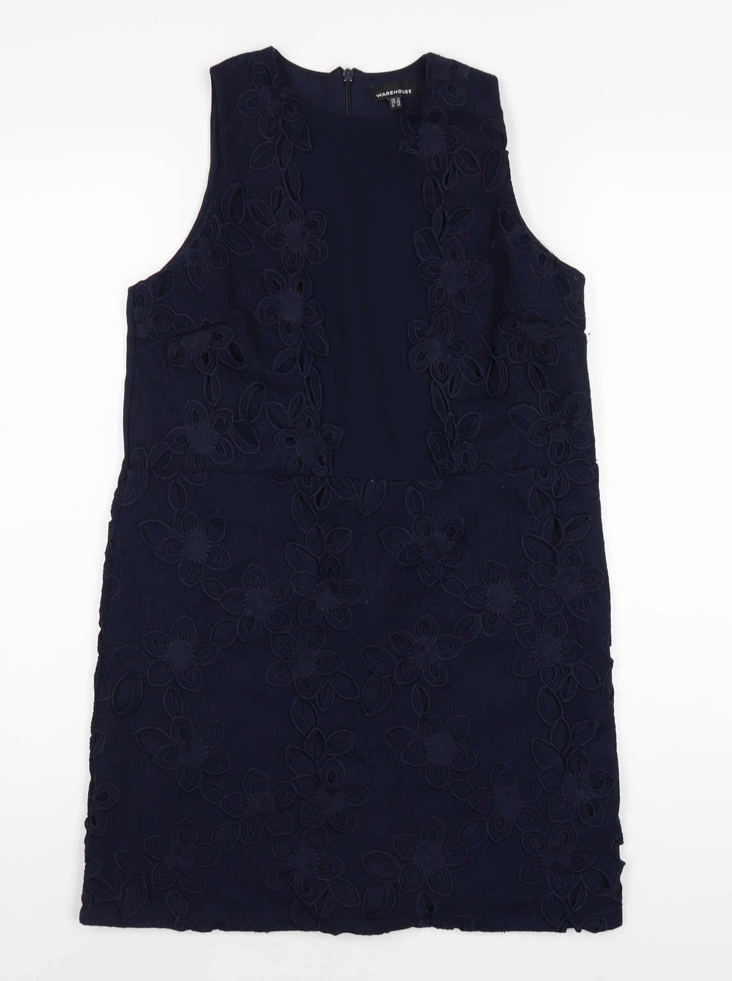 Warehouse Womens Blue Polyester A-Line Size 12 Round Neck Zip