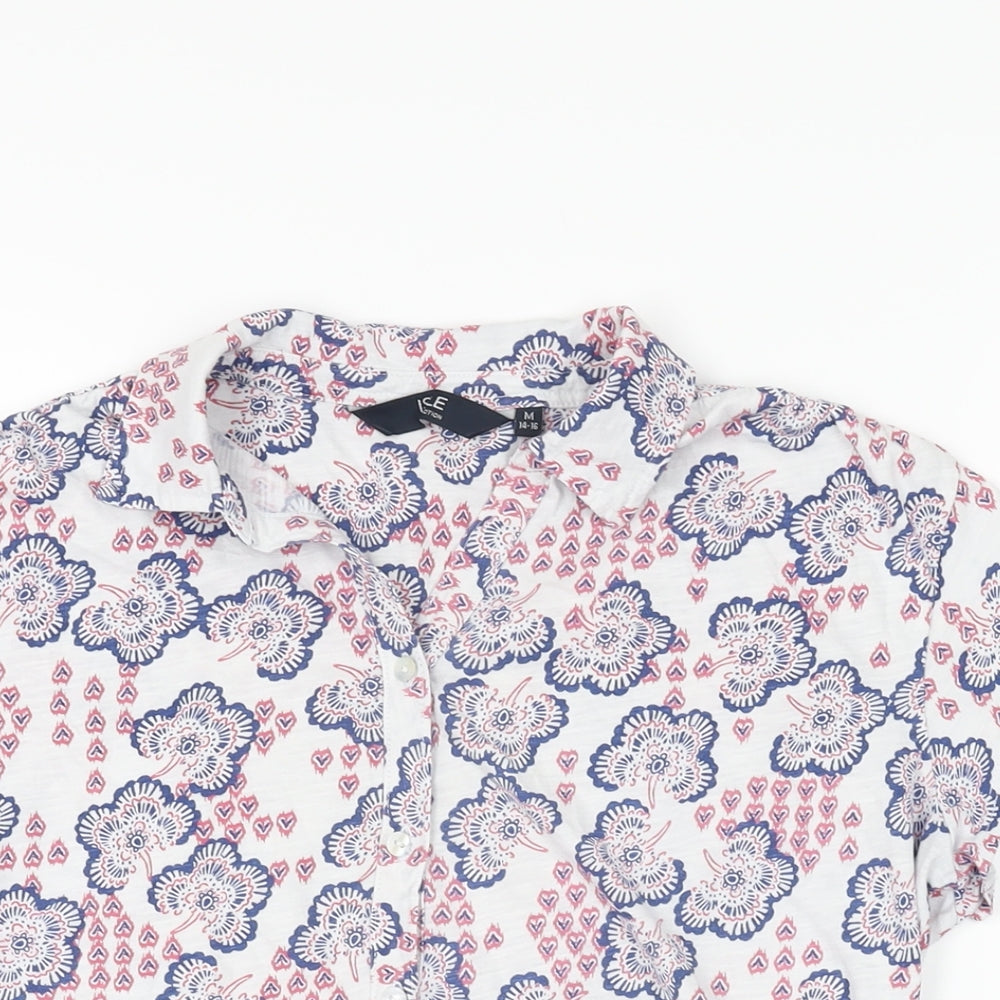 Isle Womens White Floral Cotton Basic Button-Up Size 14 Collared
