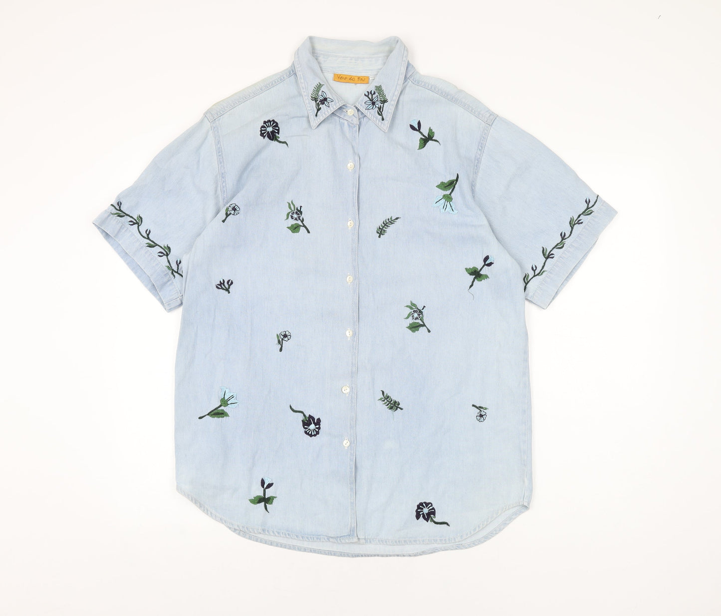 Vent Des Bois Mens Blue Floral Cotton Button-Up Size 42 Collared Button