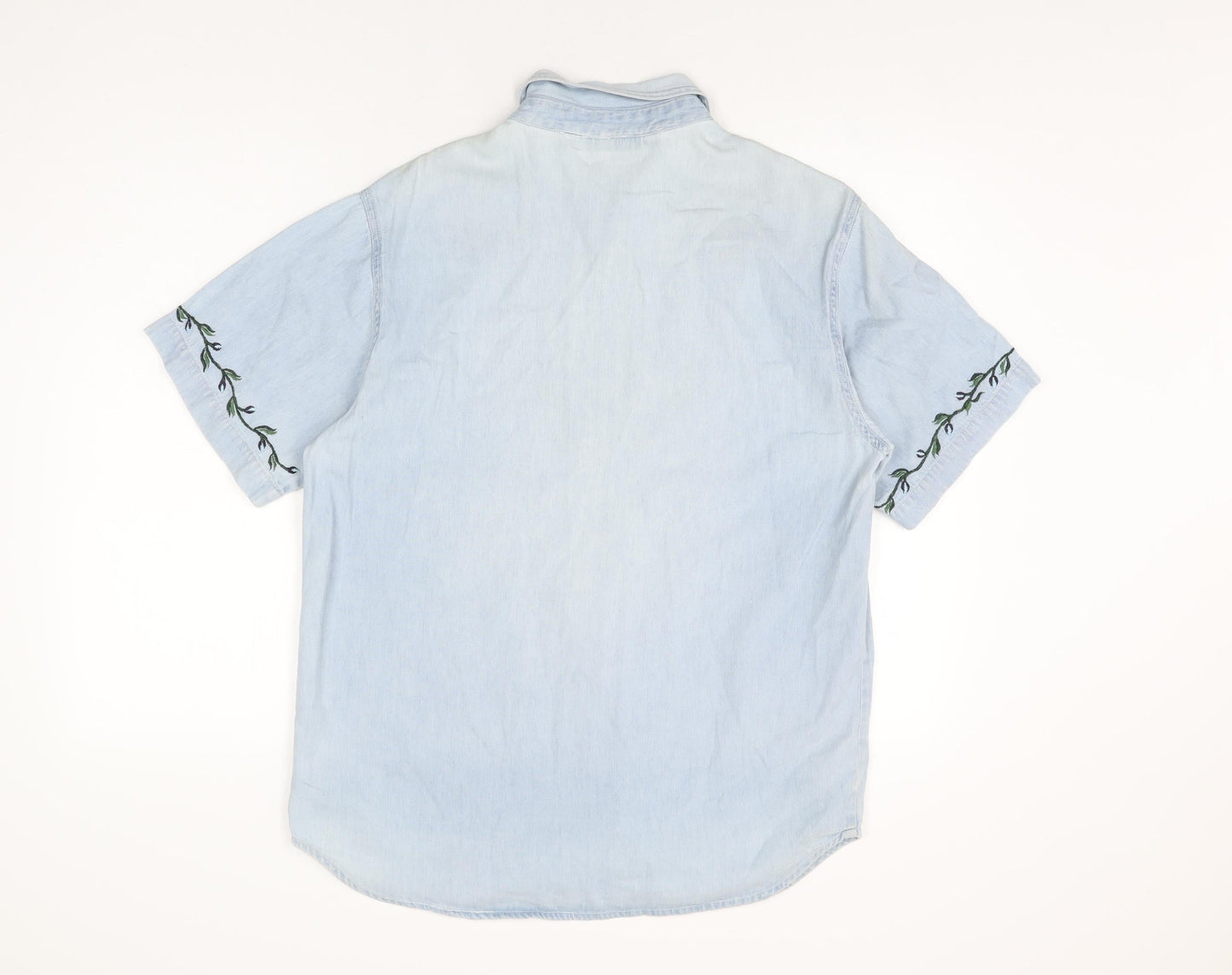 Vent Des Bois Mens Blue Floral Cotton Button-Up Size 42 Collared Button