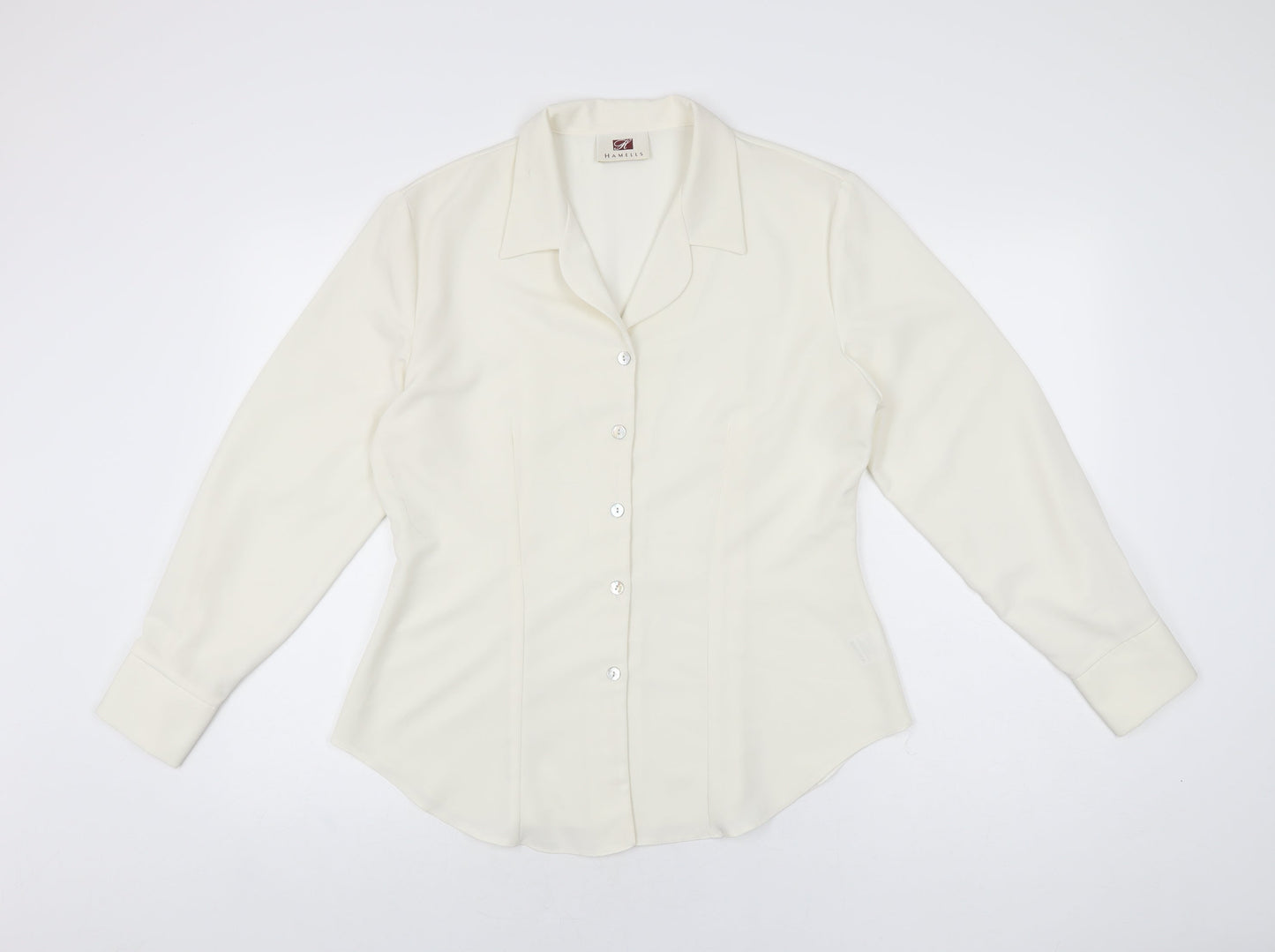 Hamells Womens Ivory Polyester Basic Button-Up Size 14 Collared