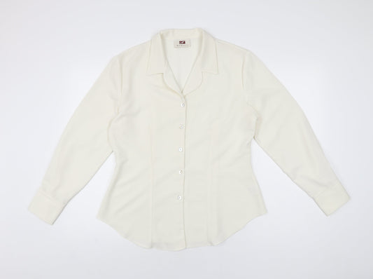 Hamells Womens Ivory Polyester Basic Button-Up Size 14 Collared