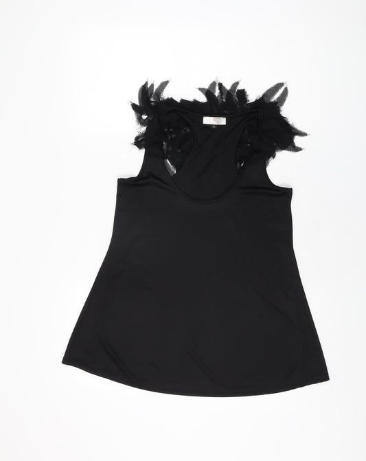 River Island Womens Black Polyester Basic T-Shirt Size 10 Scoop Neck