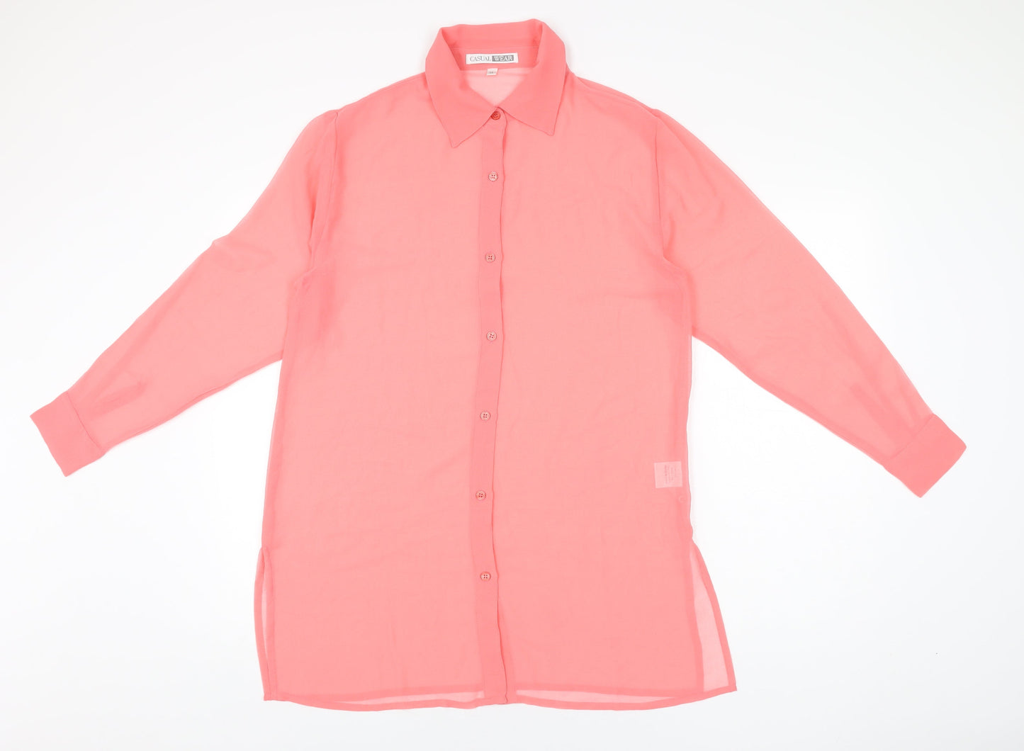 Casual Wear Womens Pink Polyester Basic Button-Up Size 14 Collared