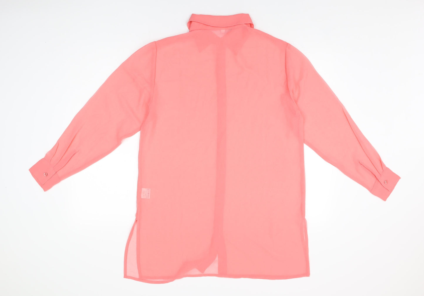 Casual Wear Womens Pink Polyester Basic Button-Up Size 14 Collared