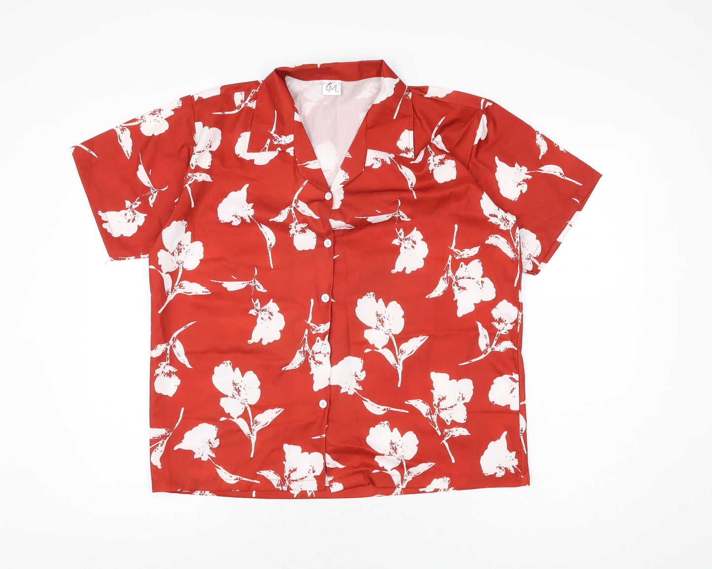 CM Womens Red Floral Polyester Basic Button-Up Size M Collared