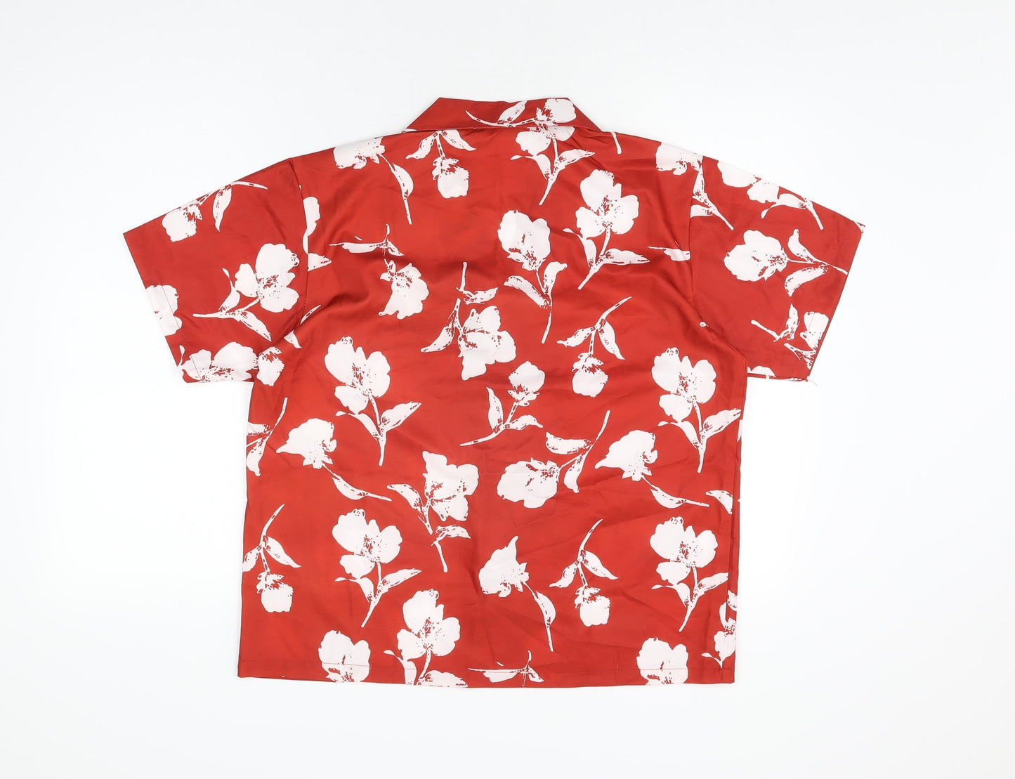CM Womens Red Floral Polyester Basic Button-Up Size M Collared