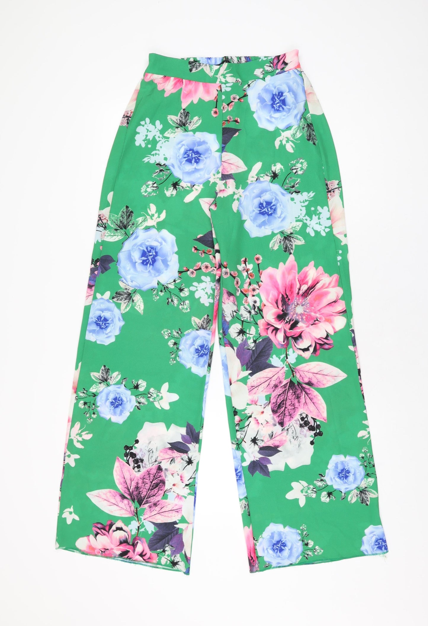 Stylewise Womens Green Floral Polyester Trousers Size 8 L30.5 in Regular