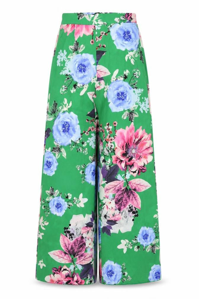 Stylewise Womens Green Floral Polyester Trousers Size 8 L30.5 in Regular