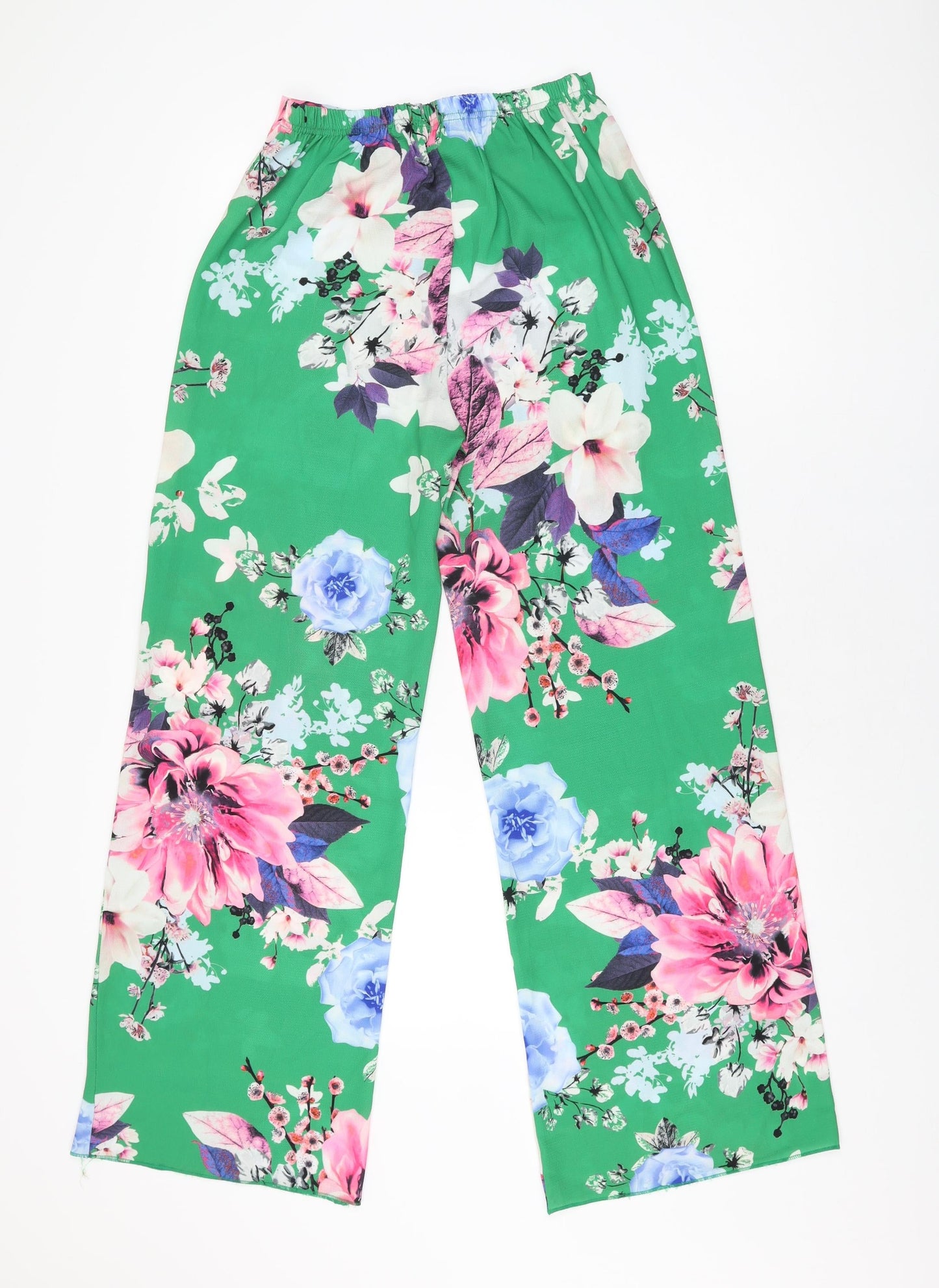 Stylewise Womens Green Floral Polyester Trousers Size 8 L30.5 in Regular