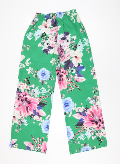 Stylewise Womens Green Floral Polyester Trousers Size 8 L30.5 in Regular
