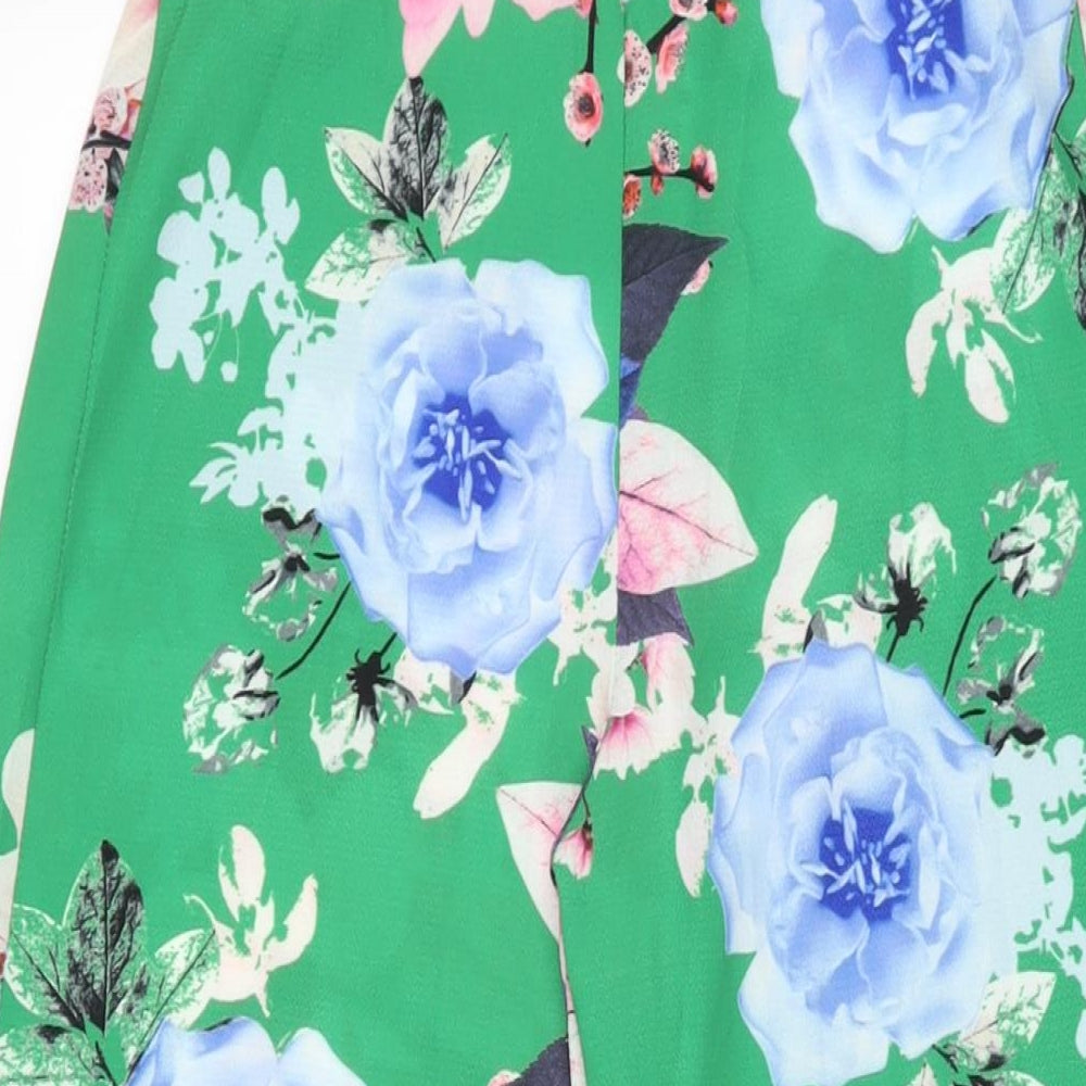 Stylewise Womens Green Floral Polyester Trousers Size 8 L30.5 in Regular