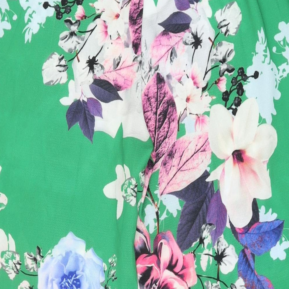 Stylewise Womens Green Floral Polyester Trousers Size 8 L30.5 in Regular