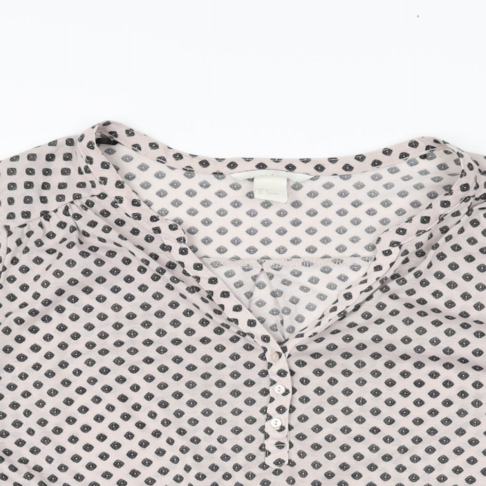H&M Womens Pink Geometric Polyester Basic T-Shirt Size S V-Neck