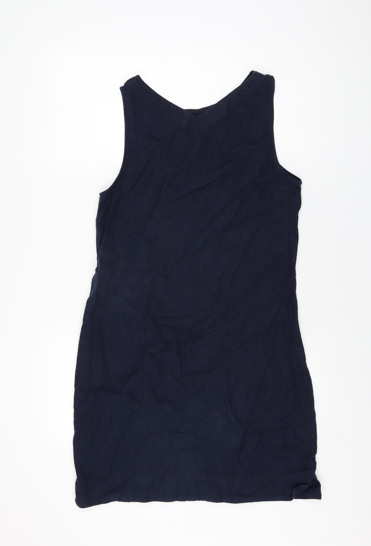 Marks and Spencer Womens Blue Linen Shift Size 10 V-Neck Pullover