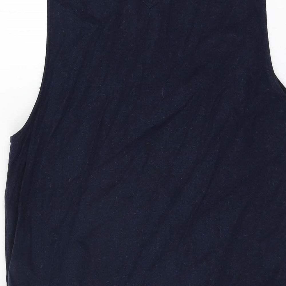 Marks and Spencer Womens Blue Linen Shift Size 10 V-Neck Pullover