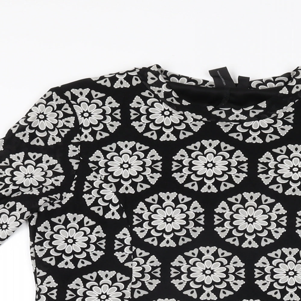 Izabel London Womens Black Floral Nylon Basic T-Shirt Size 10 Round Neck