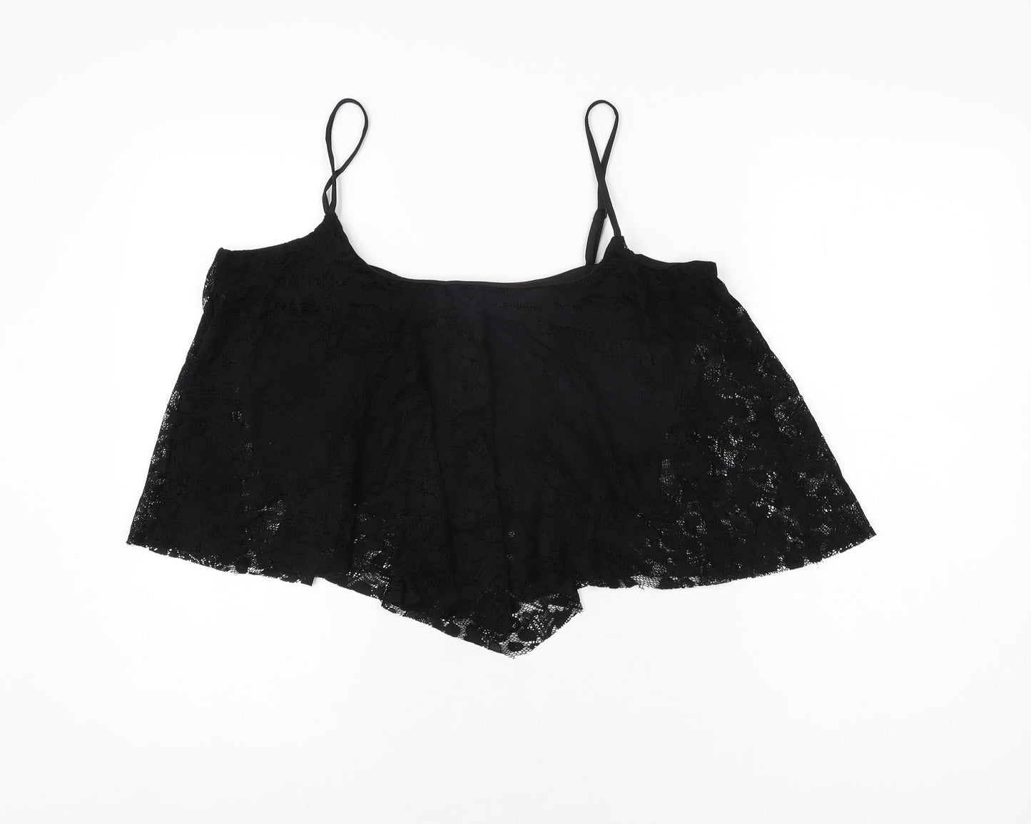 New Look Womens Black Nylon Cropped T-Shirt Size 18 Scoop Neck