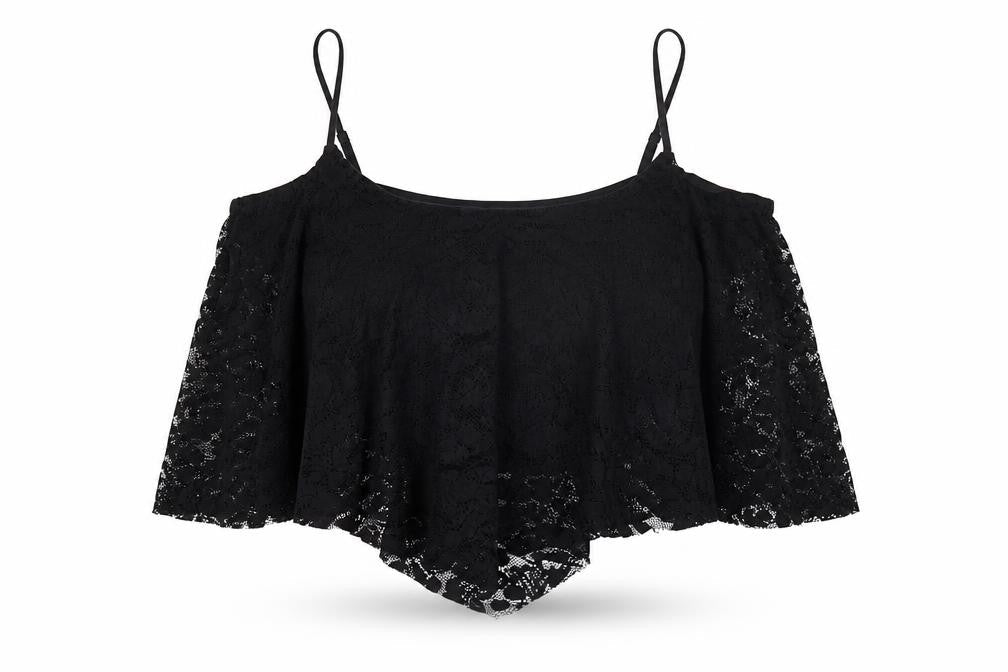 New Look Womens Black Nylon Cropped T-Shirt Size 18 Scoop Neck