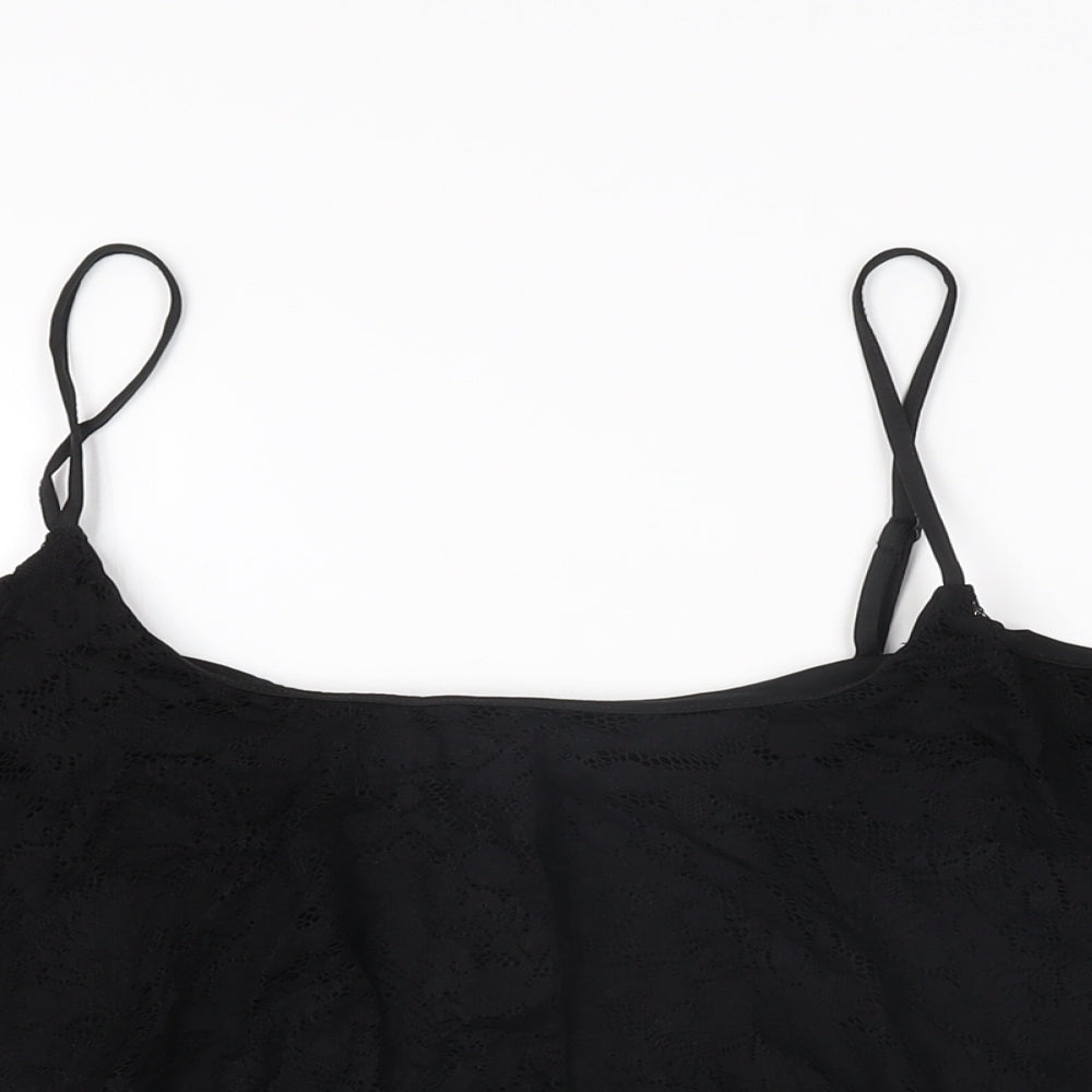 New Look Womens Black Nylon Cropped T-Shirt Size 18 Scoop Neck