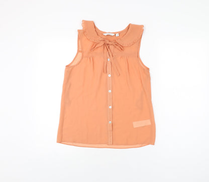 New Look Womens Orange Polyester Basic Button-Up Size 8 Collared