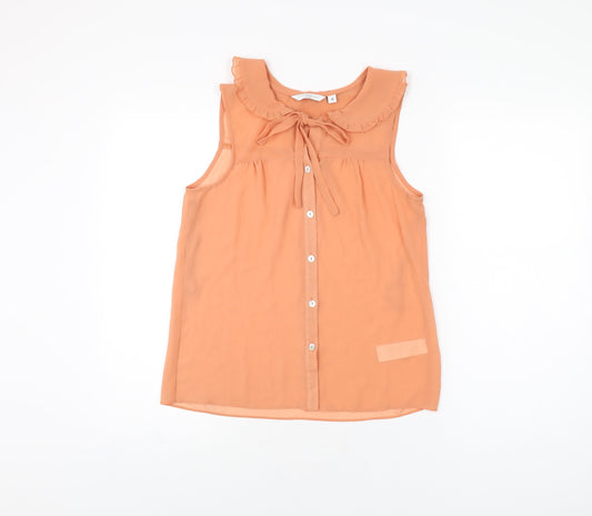 New Look Womens Orange Polyester Basic Button-Up Size 8 Collared