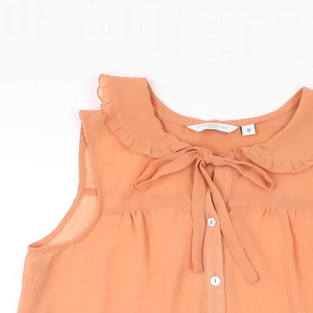 New Look Womens Orange Polyester Basic Button-Up Size 8 Collared