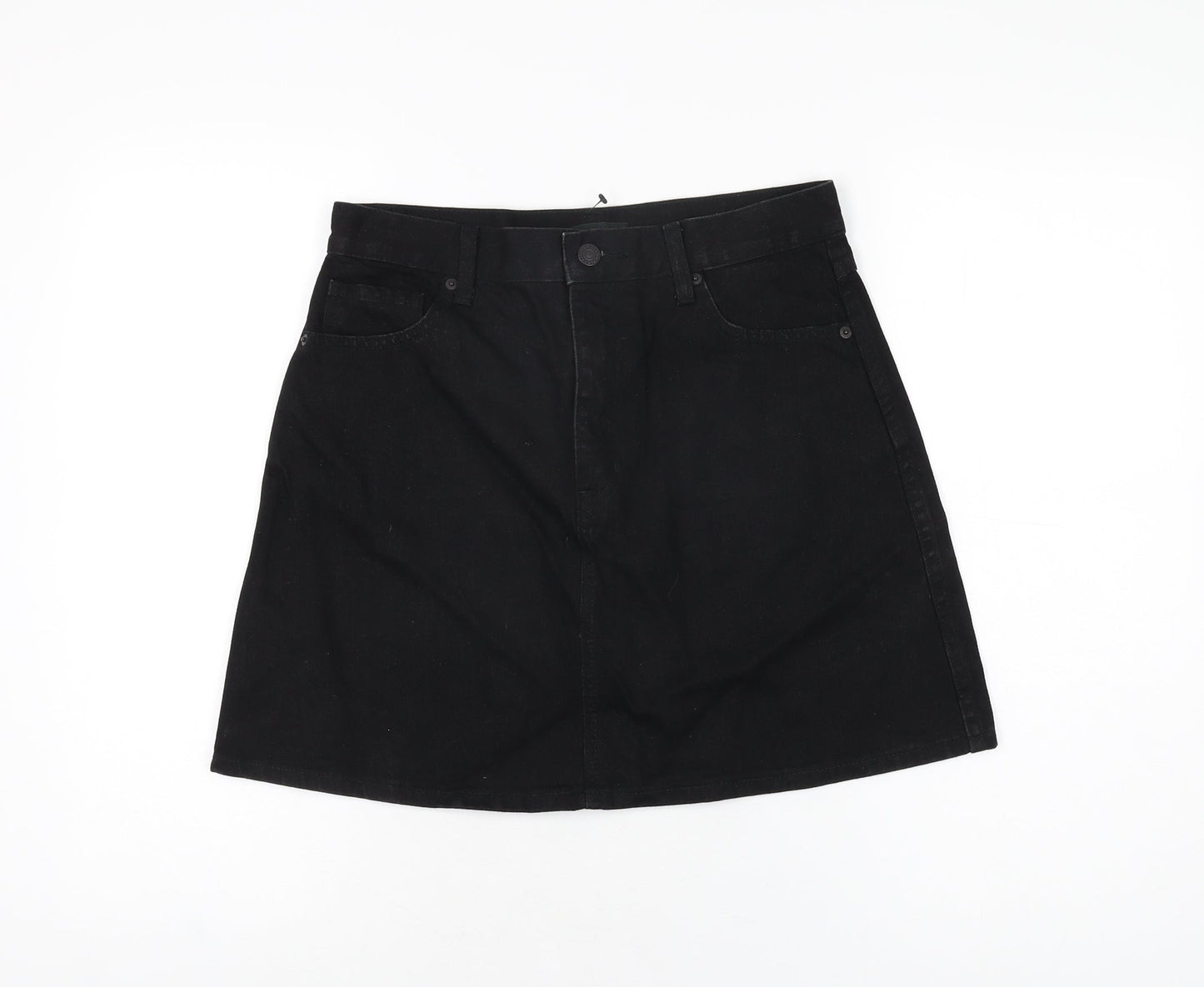 Uniqlo Womens Black Cotton A-Line Skirt Size 27 in Zip