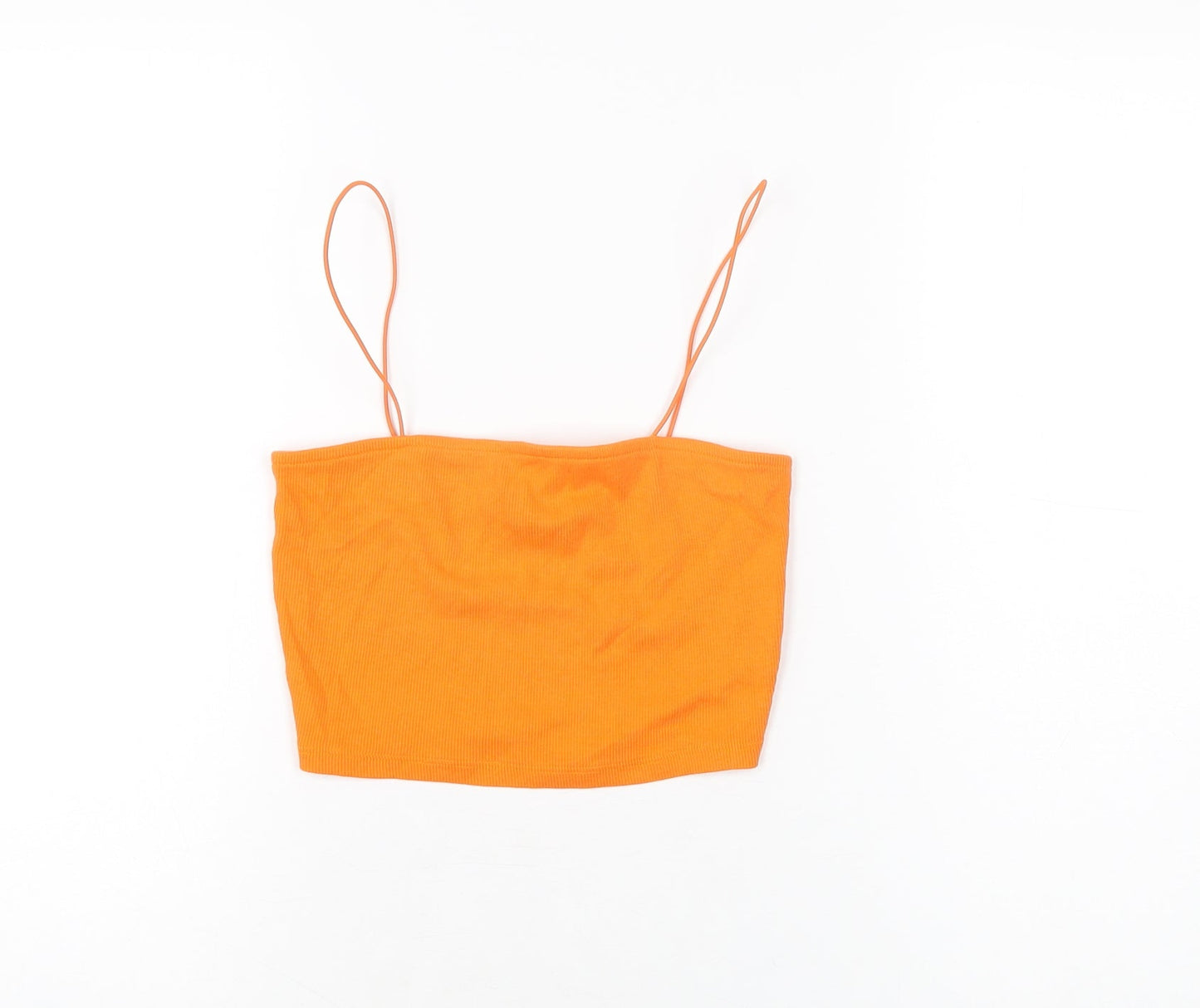New Look Womens Orange Cotton Cropped T-Shirt Size 8 Square Neck