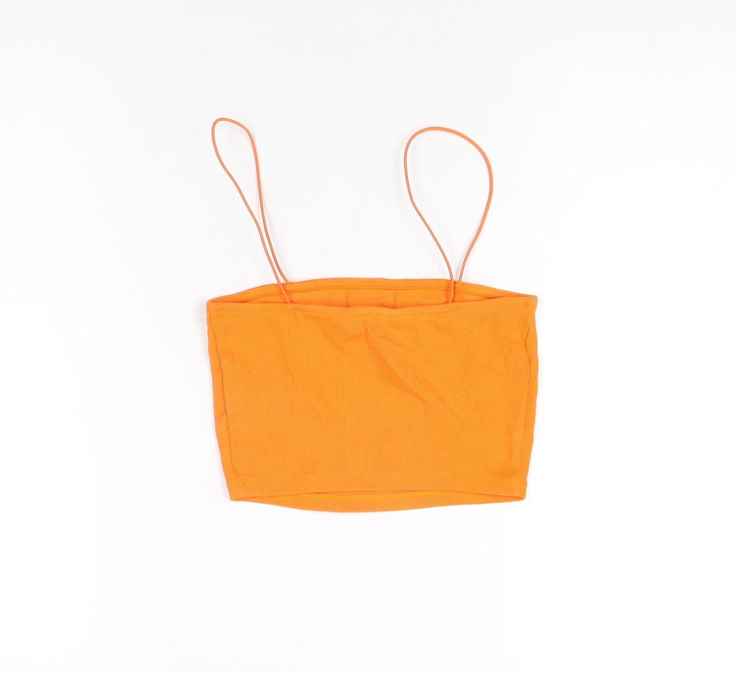 New Look Womens Orange Cotton Cropped T-Shirt Size 8 Square Neck