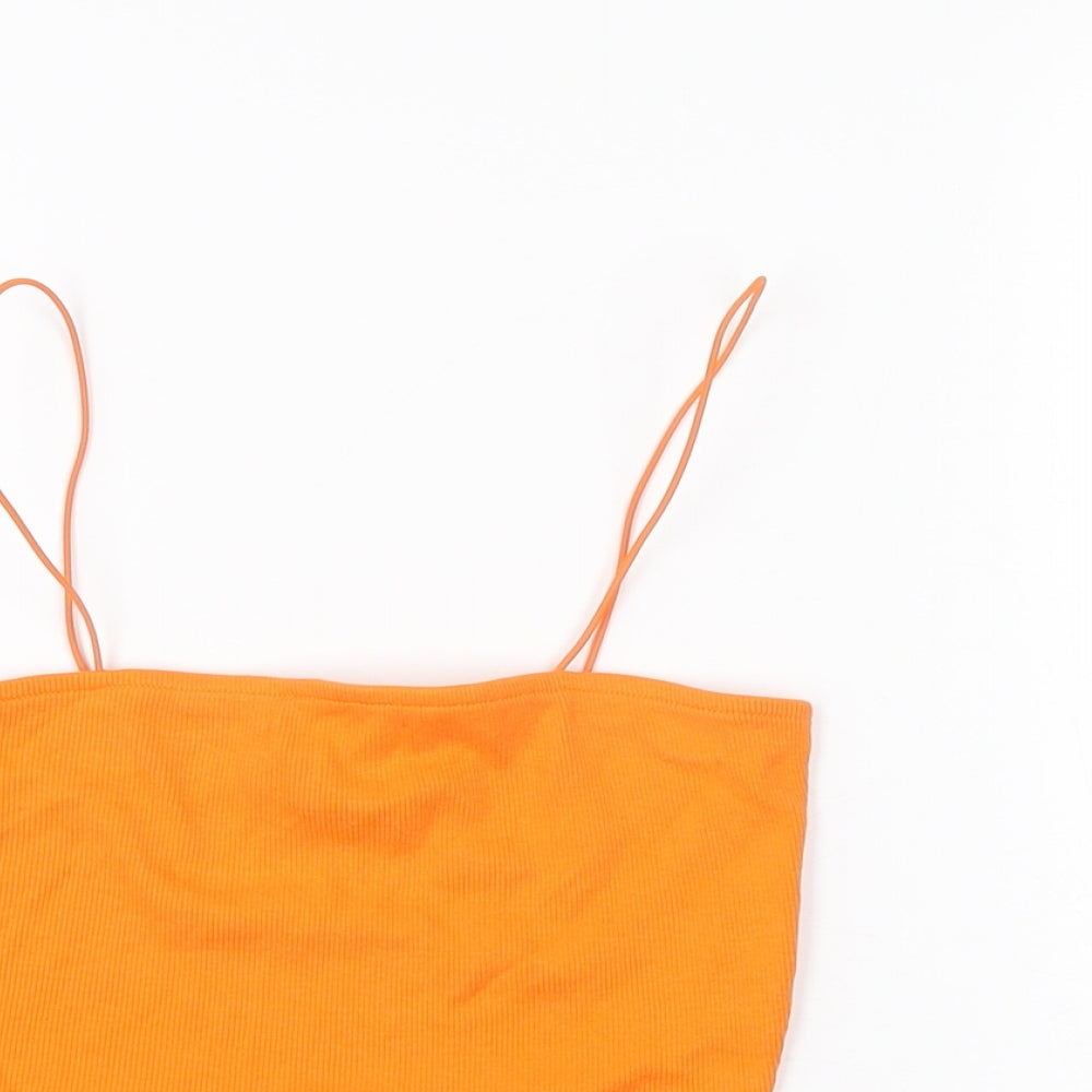 New Look Womens Orange Cotton Cropped T-Shirt Size 8 Square Neck