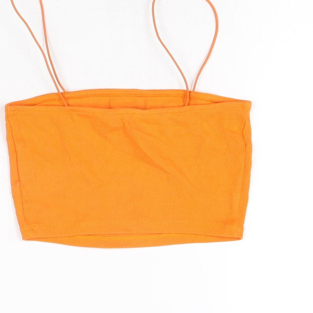 New Look Womens Orange Cotton Cropped T-Shirt Size 8 Square Neck