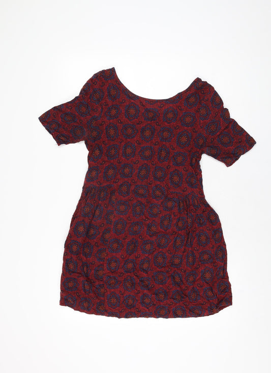 Staring at Stars Womens Red Geometric Viscose Mini Size XS Scoop Neck Zip
