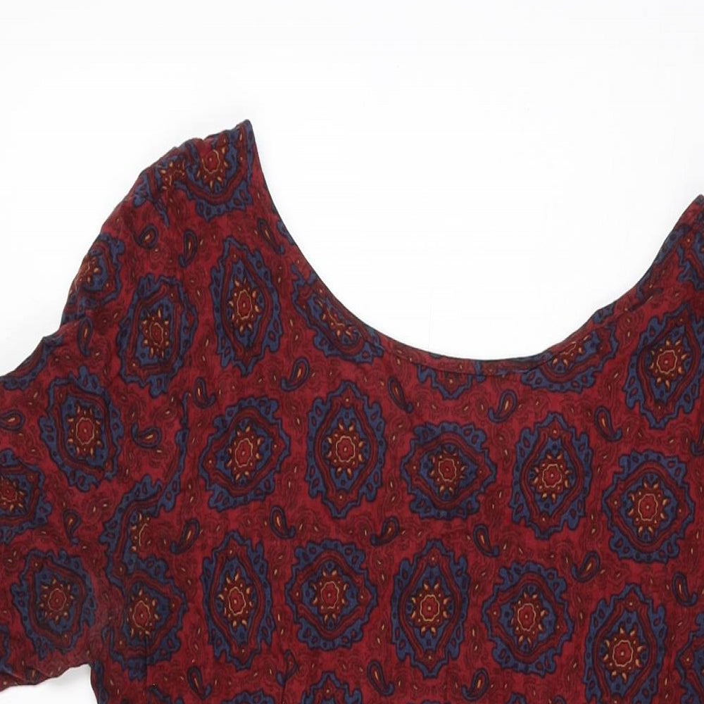 Staring at Stars Womens Red Geometric Viscose Mini Size XS Scoop Neck Zip