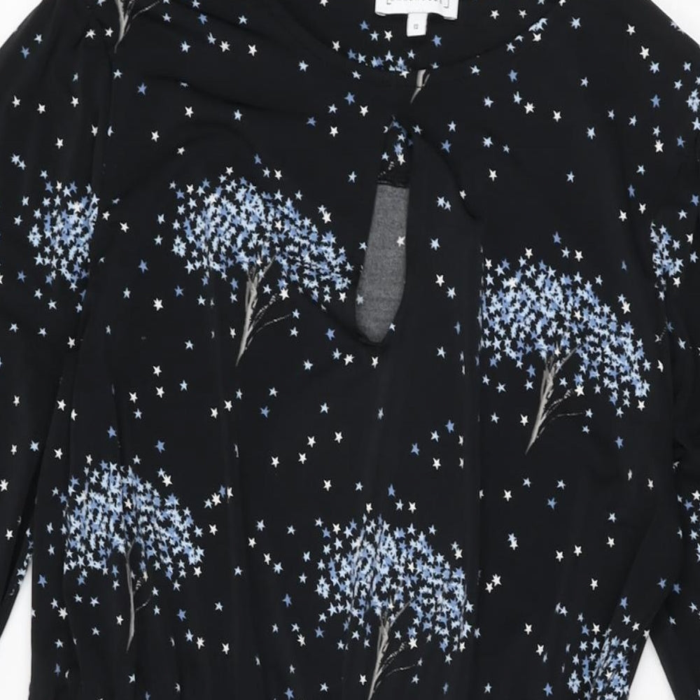 Warehouse Womens Black Geometric Polyester A-Line Size 12 Round Neck Pullover