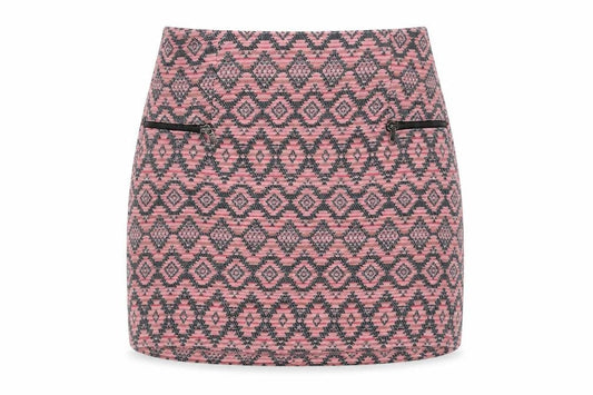 Stradivarius Womens Pink Geometric Cotton Mini Skirt Size 10 Zip