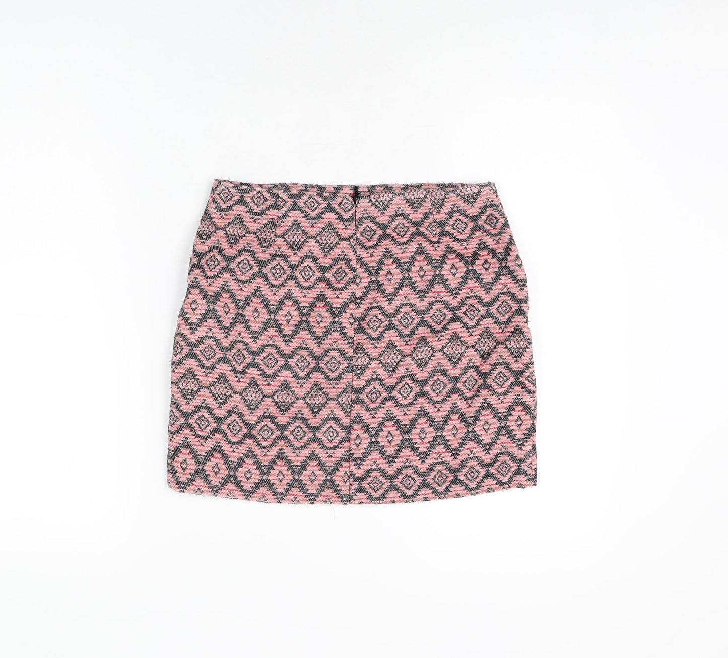Stradivarius Womens Pink Geometric Cotton Mini Skirt Size 10 Zip