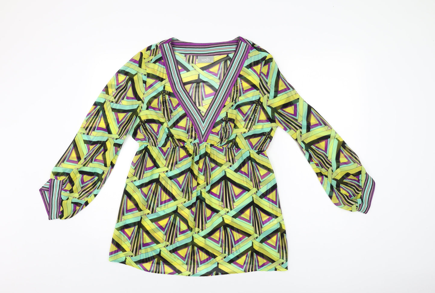 Wallis Womens Multicoloured Geometric Polyester Basic Blouse Size 12 V-Neck - Sheer