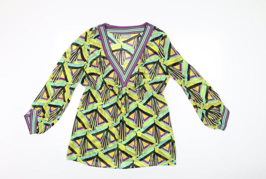 Wallis Womens Multicoloured Geometric Polyester Basic Blouse Size 12 V-Neck - Sheer