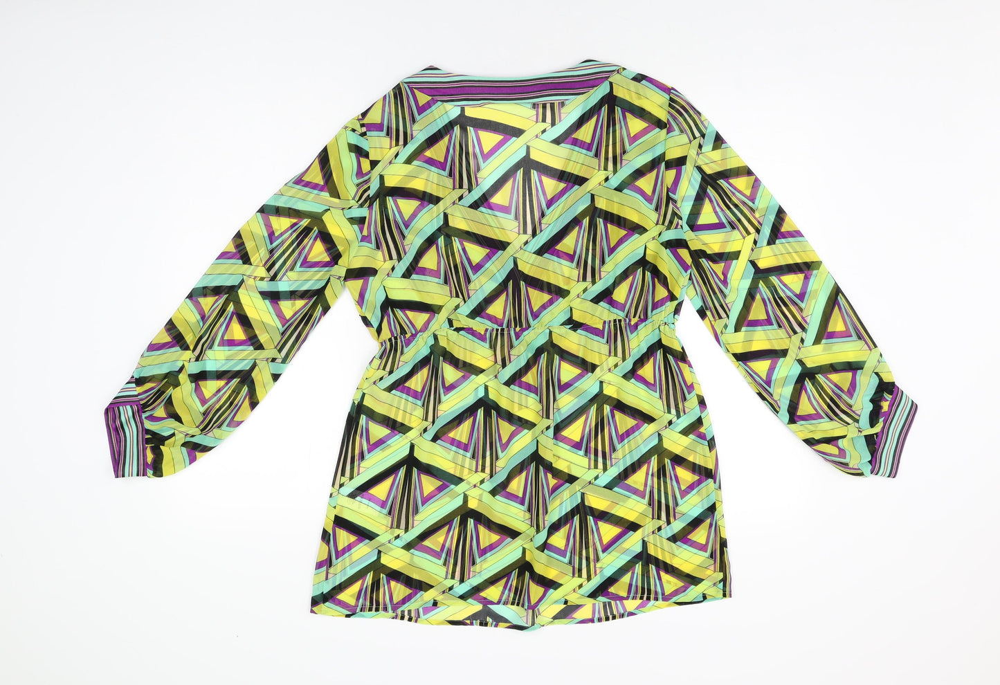 Wallis Womens Multicoloured Geometric Polyester Basic Blouse Size 12 V-Neck - Sheer