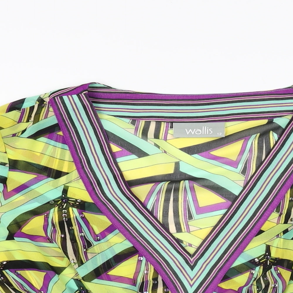Wallis Womens Multicoloured Geometric Polyester Basic Blouse Size 12 V-Neck - Sheer