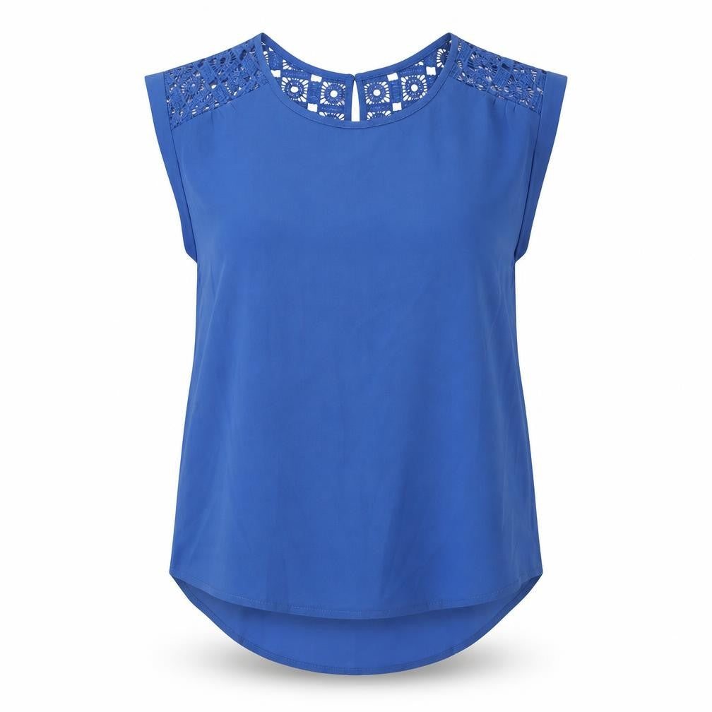 E&M Womens Blue Polyester Basic T-Shirt Size S Round Neck