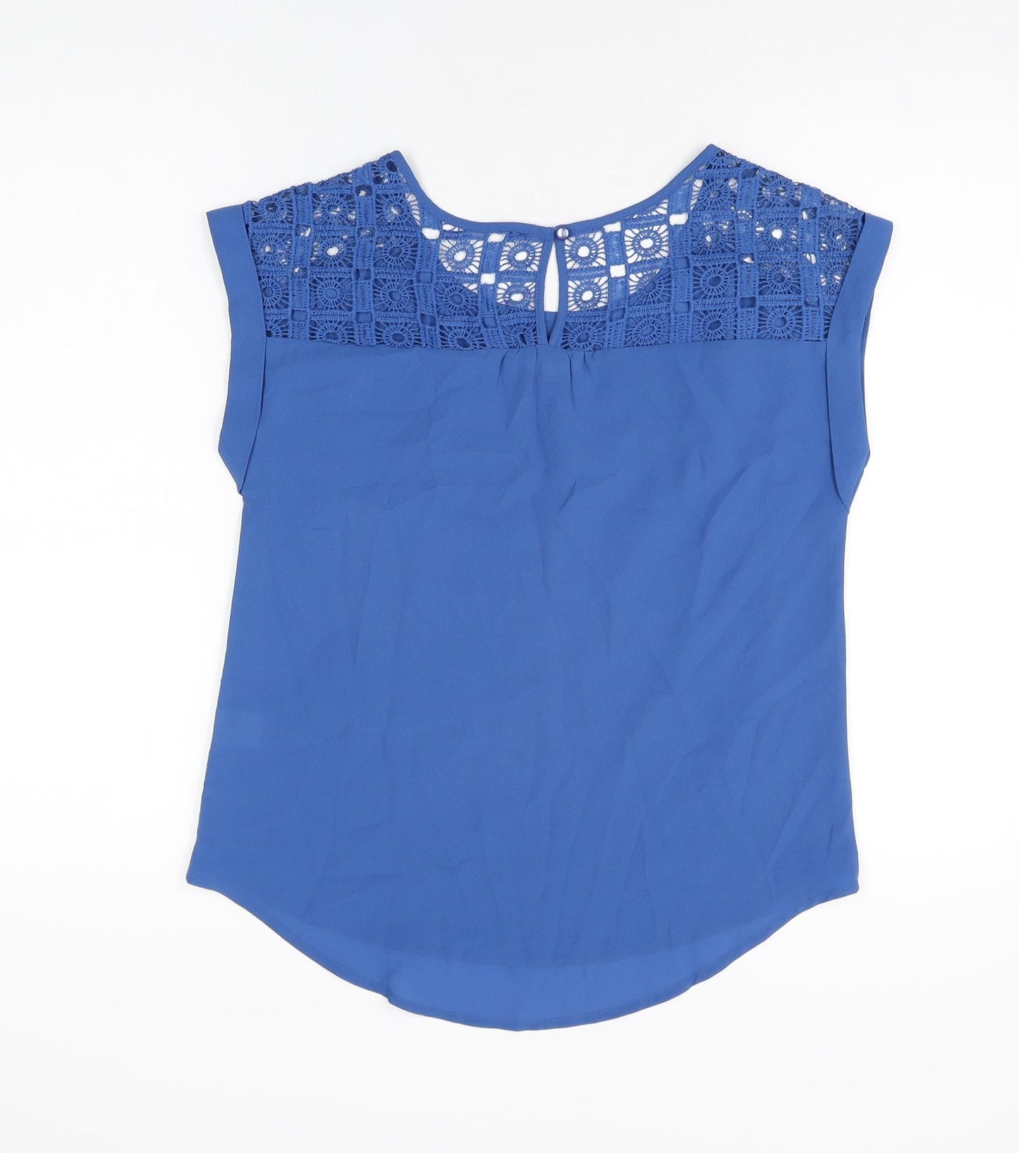 E&M Womens Blue Polyester Basic T-Shirt Size S Round Neck