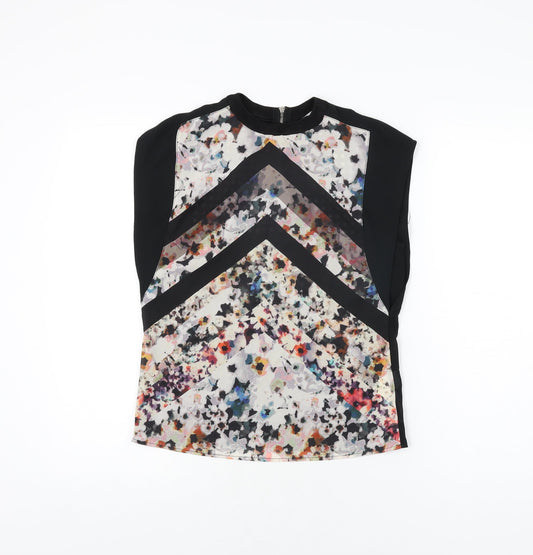 Zara Womens Black Geometric Cotton Basic Blouse Size S Round Neck